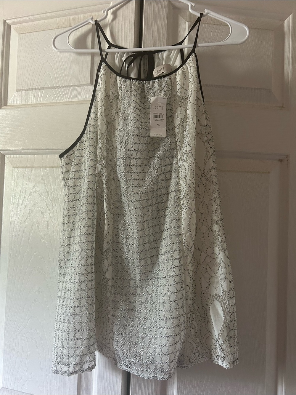 LOFT White Lace Halter Tank with Black Trim